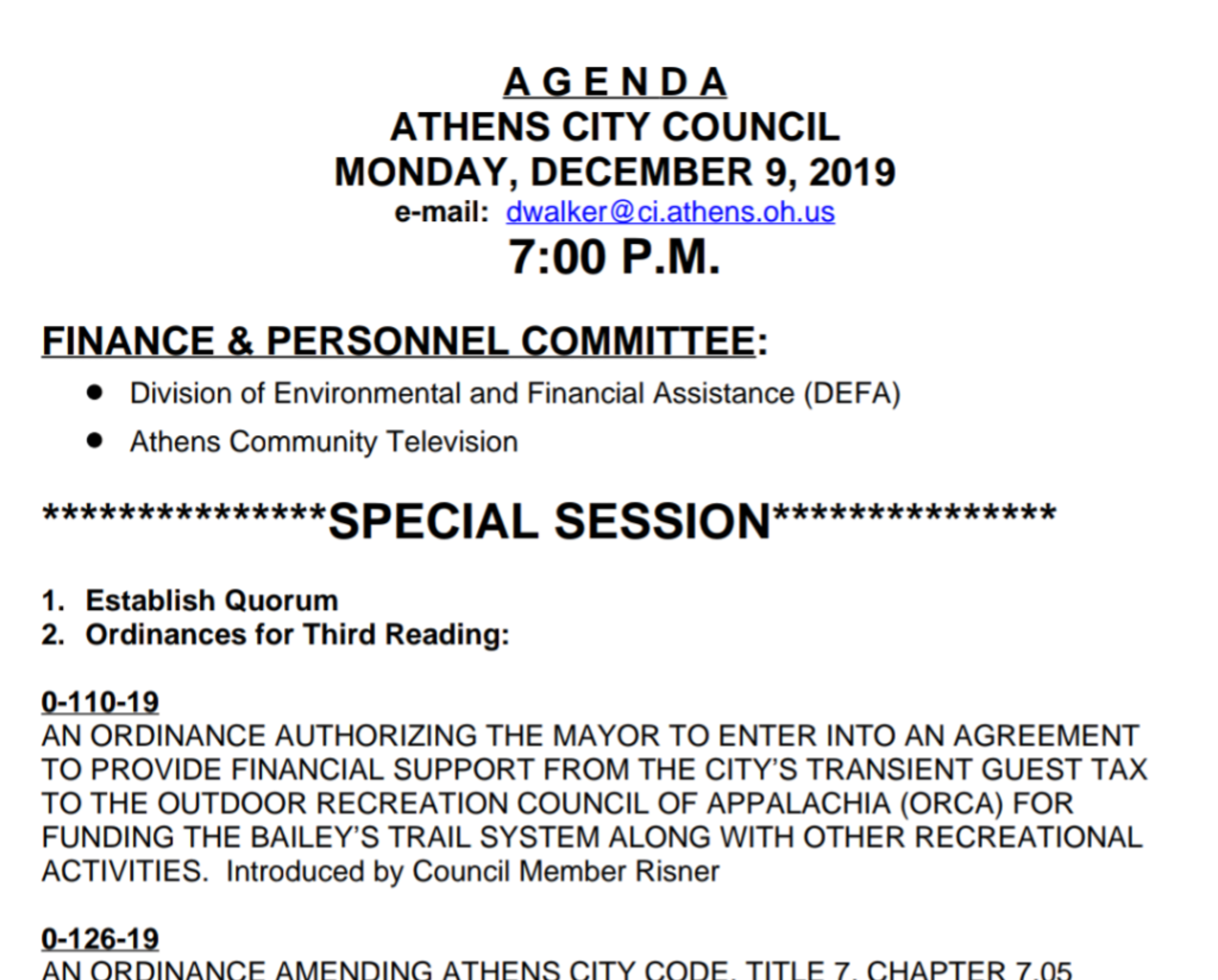 City Council Agenda Dec 9, 2019